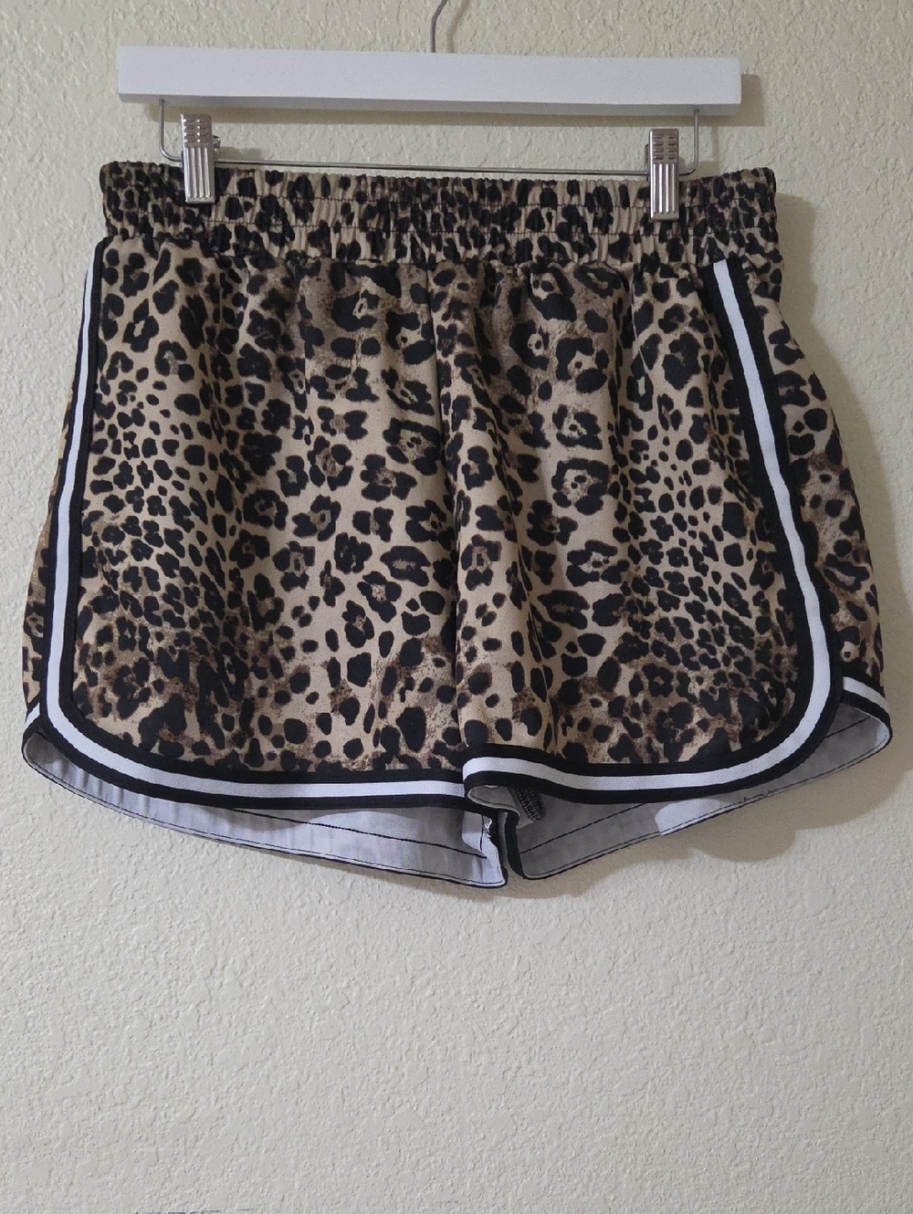 No Boundaries Leopard Print Athletic Shorts in Tan and Black